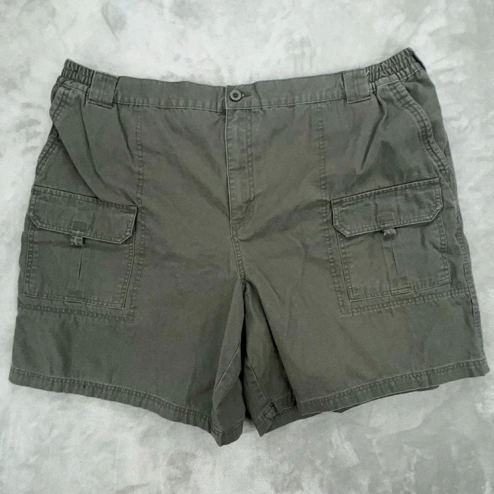 Basic Editions Mens Cargo Shorts Olive Green Elastic Waist‎ Cotton XXL